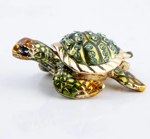 Vista 6 de Mini Caja de Baratijas y Joyería con Bisagras en Forma de Figurilla de Tortuga Marina Verde-C