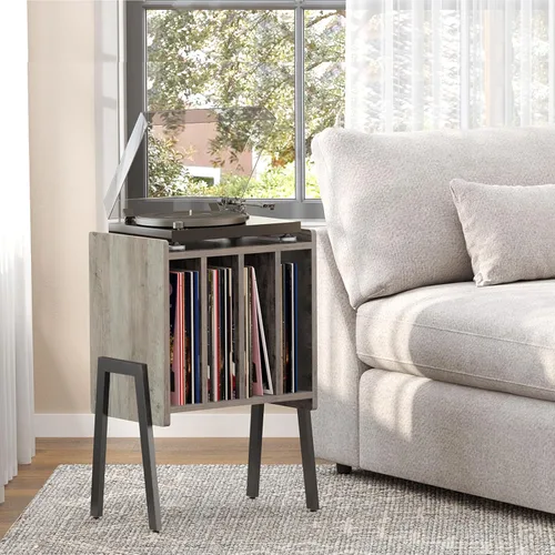 Vista 9 de TUTOTAK Soporte para tocadiscos, mesa de almacenamiento de discos, mesa auxiliar con estante de exhibición de soporte de vinilo, mesa auxiliar, Negro