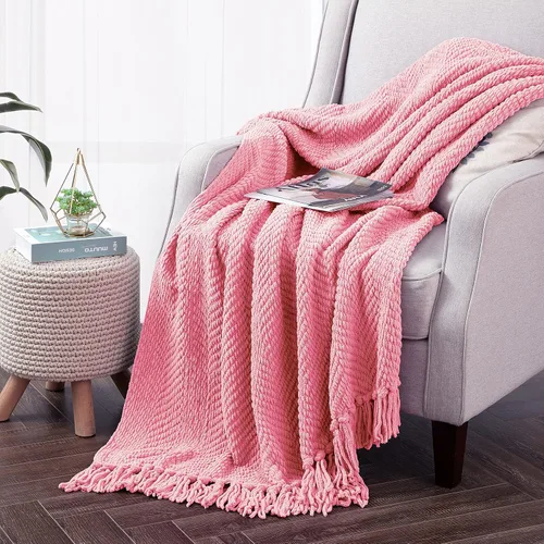Vista 10 de Manta para sofá, funda de sofá suave de punto texturizado, manta de tweed con borlas de flecos para decoración del hogar, cama, sofá, silla, 50 x 60
