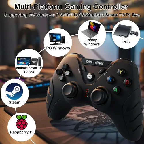 Vista 2 de DuLingKer PC Controller Wireless, PS3 Controllers PC Gamepad with Hall Effect Joysticks and Dual Vibration, 2.4G Wireless Gaming Controller for