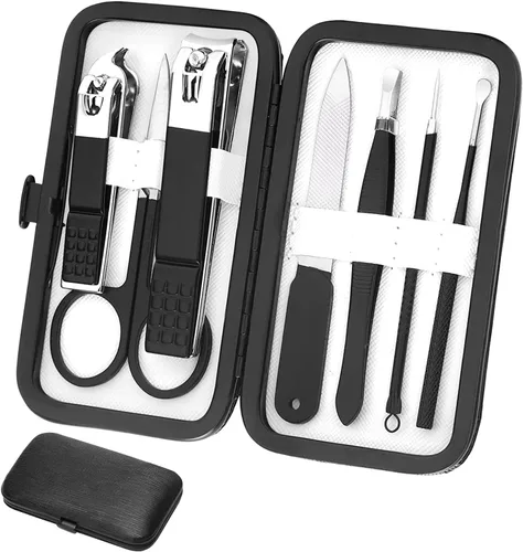 Vista 10 de Aceoce Set profesional de aseo de manicura, pedicura con cortaúñas, 18 en 1, de acero inoxidable, Negro
