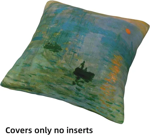 Vista 6 de HOSTECCO Claude Monet - Juego de 4 fundas de almohada de pintura de 18 x 18 pulgadas, fundas de almohada cuadradas decorativas para sofá, auto