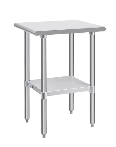 Vista 14 de Mesa de acero inoxidable para preparación y trabajo, con ruedas giratorias, mesa resistente, comercial NSF, con estante inferior y protector