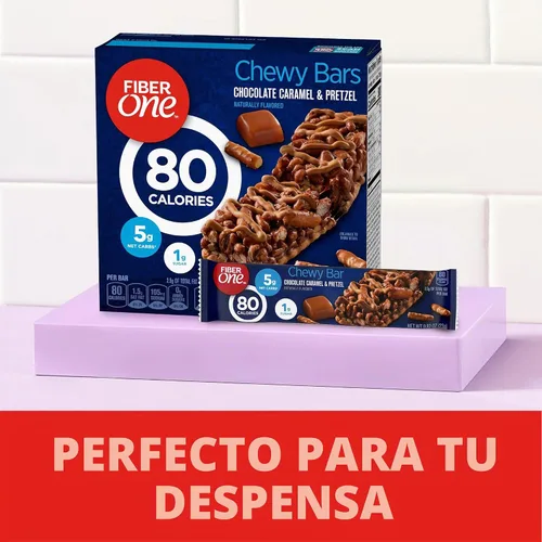Vista 5 de Barras de merienda masticables Fiber One de 80 calorías, chocolate, caramelo y pretzel, 5 unidades, 4.1 oz 20% Daily Value of Fiber per Bar, 80