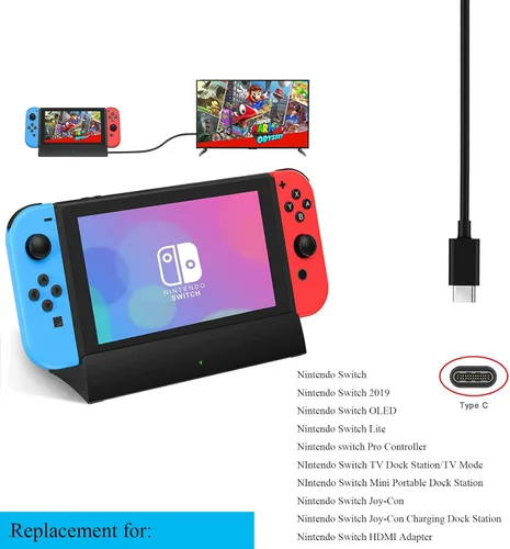 Vista 2 de Cargador de 10 pies para Nintendo Switch y Switch Lite y Switch OLED, compatible con Nintendo Switch TV Dock Mode Adaptador de fuente