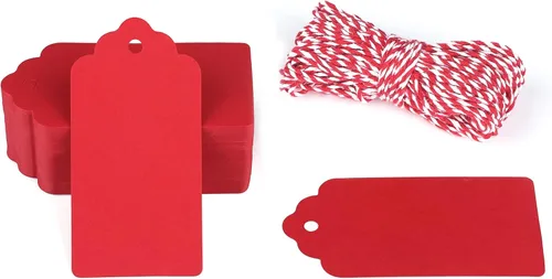Vista 9 de 100 etiquetas de precios G2PLUS de papel de estraza, con una cuerda marrón e ideales para empaques, manualidades, bodas, Navidad, Día de Acción