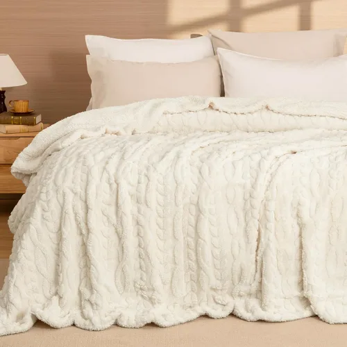 PHF - Manta de sherpa esponjosa tamaño individual para invierno, cálida y suave, 510GSM 3D Jacquard gruesa de felpa peluda para sofá cama, color