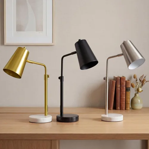 Vista 8 de VONLUCE Lámpara de escritorio dorada con bombilla LED ajustable, lámpara de mesa de metal de latón antiguo, base de mármol, lámpara de lectura