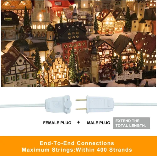 Vista 3 de Paquete de 2 cables de accesorios encadenables con bombilla LED C7, cable de luz de molde soplado interior de 6 ft con enchufes macho y hembra