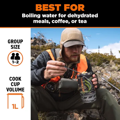 Vista 3 de Jetboil Estufa portátil de ebullición rápida para acampar y mochilero con encendido automático de 1 paso, quemador de propano/isobutano con taza