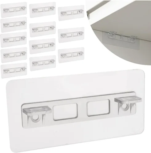 Vista 8 de AccEncyc 12 clavijas de soporte para estantes sin perforaciones, autoadhesivas, clips para estantes sin taladro, soportes para estantes