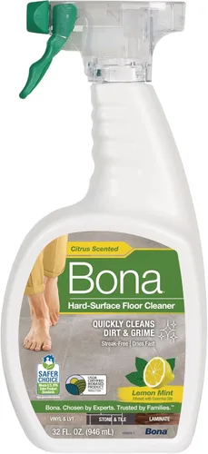 Vista 2 de Bona Spray limpiador de pisos multisuperficie, 32 onzas líquidas, aroma a menta y limón, recargable, solución de limpieza de suelos sin residuos