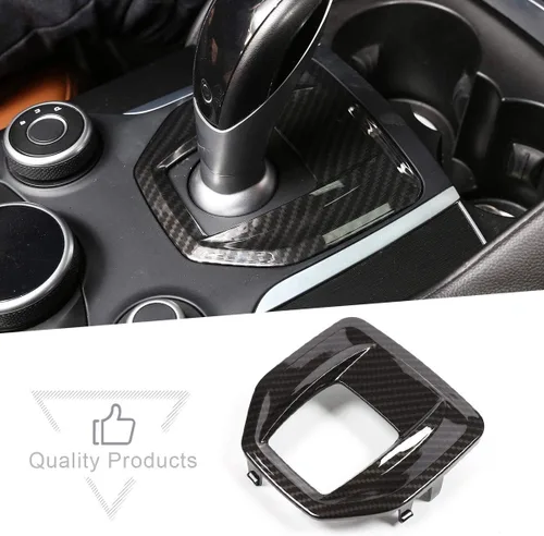 Vista 5 de Pieza de repuesto de fibra de carbono ABS para Alfa Romeo Giulia Stelvio 2017 2018 2019 Interior del coche consola central cambio panel cubierta
