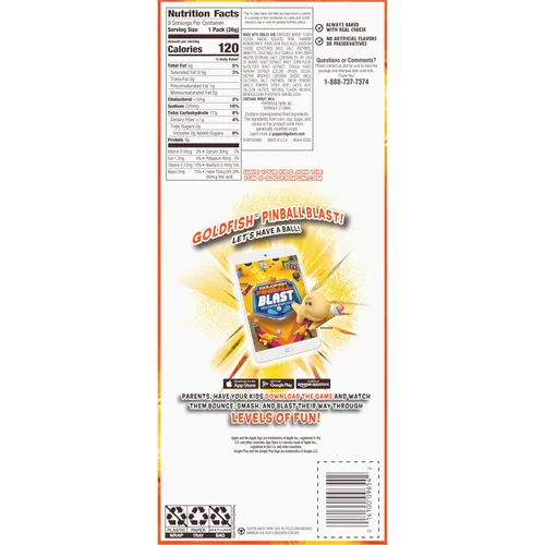Vista 6 de Goldfish Flavor Blasted Xtra Cheddar Cheese Crackers, Galletas de Bocadillo Horneadas, Paquetes de Bocadillos para Llevar de 0.9 oz, Bandeja de 9