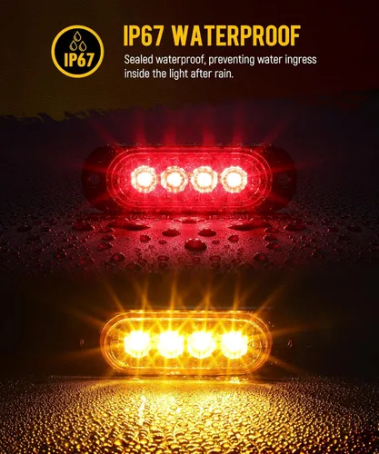 Vista 4 de Partsam 16 piezas de 8.6 cm de carcasa de aluminio rojo/ámbar LED luces de señalización lateral de despeje, luces marcadoras de montaje