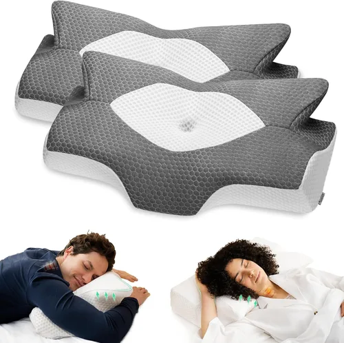 Vista 16 de Almohadas cervicales de espuma viscoelástica Elviros para el dolor de cuello y hombros, almohada para el cuello para dormir, almohadas para dormir