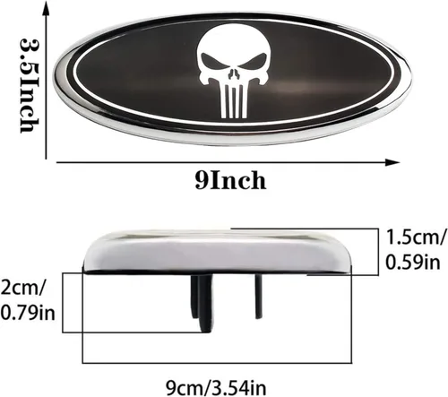 Vista 5 de Emblema de placa de identificación modificada de calavera de 9 pulgadas, rejilla delantera portón trasero trasero oval insignia de 9"X3.5