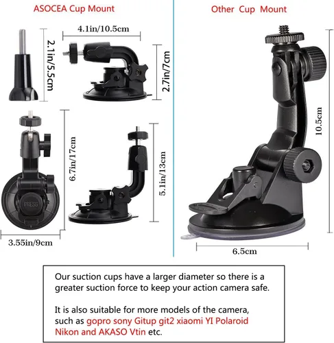 Vista 2 de ASOCEA Adaptador de trípode para cámara de acción con ventosa para parabrisas con tornillo de 1/4 pulgadas compatible con Gopro Hero 13 12 11 10