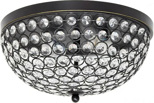 Vista 11 de Diseños elegantes FM1000-ABS Lámpara de techo de cristal en forma de elipse de 13 pulgadas moderna de metal con 2 luces en forma de cuenco