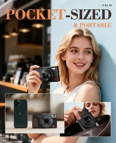 Vista 8 de Cámara digital de 5K 64MP para fotografía y vlogging de YouTube, cámara de video de enfoque automático UHD con zoom de 18X con pantalla abatible