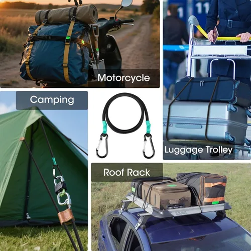 Vista 6 de Cuerda elástica pequeña con ganchos de 12 pulgadas, color negro, resistente, estilo mosquetón, 4 piezas, cable de 5/16 pulgadas de diámetro