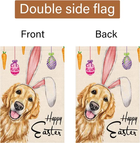 Vista 7 de Louise Maelys Bandera de jardín de Pascua de 12 x 18 pulgadas, arpillera de doble cara, pequeño perro retriever dorado vertical con orejas