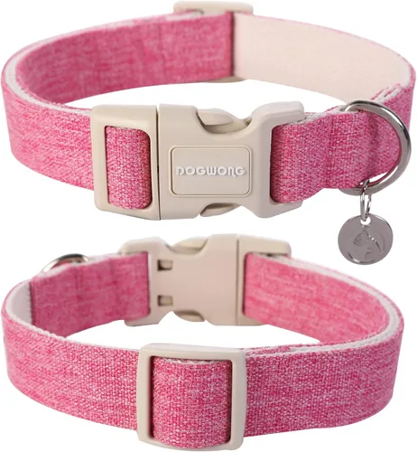 Vista 10 de DOGWONG Collar de algodón y cáñamo para perros, collar rosado resistente ajustable de tela natural suave para mascotas, lindo collar de boda