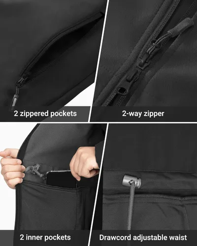 Vista 3 de Outdoor Ventures Chaqueta Softshell para mujer con capucha extraíble con vellón, cortavientos con aislamiento, larga y cálida