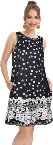 Vista 3 de elescat - Vestidos de verano para mujer, estilo informal, sin mangas, estampado floral, holgado, con bolsillo