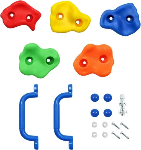 Vista 4 de Rainbow Craft Soportes de escalada en roca de mono para niños, 20 soportes de pared de roca, 2 asas y 1 cuerda de escalada anudada de 8 pies, kit