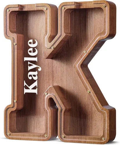 Vista 99 de SummiDate Alcancía de madera de letra para niños y niñas, Alfabeto, regalo de cumpleaños para niños (W)