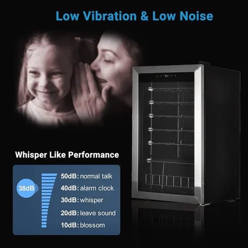 Vista 7 de Refrigerador de vino, enfriador de vino de 34 botellas para el hogar independiente con control digital de temperatura, puerta de vidrio