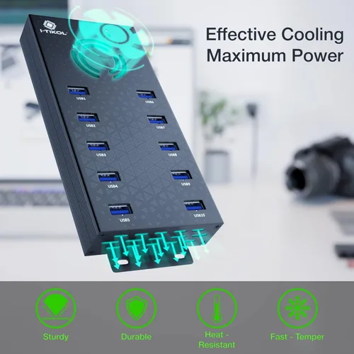 Vista 5 de Hub USB 3 0 - Concentrador USB alimentado por 10 puertos - Concentrador expansor USB de carga y transferencia de datos de alta velocidad - Divisor