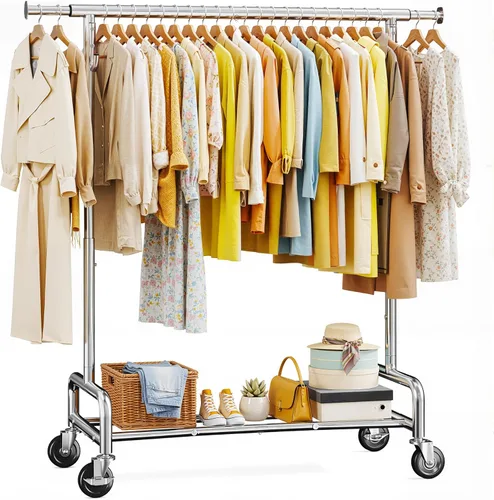 Vista 10 de Raybee Perchero resistente para ropa, estantes para ropa para colgar ropa pesada 200+, perchero enrollable para ropa con capacidad de carga de 485