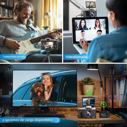 Vista 4 de Cámara digital 4K para fotografía con WiFi 64MP Cámara de vlogging de enfoque automático para video de YouTube de 3 pulgadas, pantalla abatible