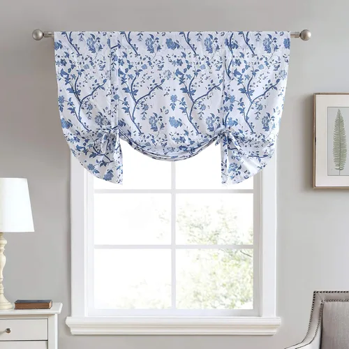 Vista 14 de Laura Ashley - Cenefa, tratamiento de ventana de 100% algodón suave con bolsillo para barra, ligero y lavable a máquina, cortina con detalle