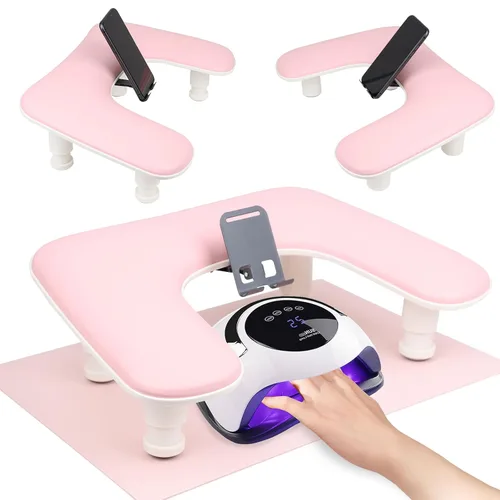 Vista 11 de Reposabrazos para uñas Tech con tapete de mesa para uñas y soporte para teléfono, base ajustable en forma de U para manicura y reposamanos