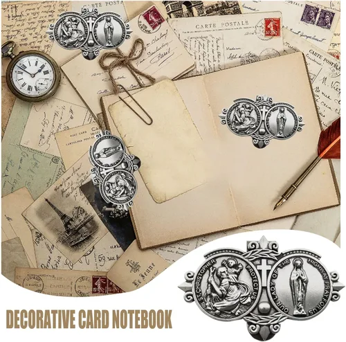 Vista 4 de TEMI Medalla de San Cristóbal, clips para visera de automóvil para autos, clips católicos plateados, accesorios para visera solar para automóvil