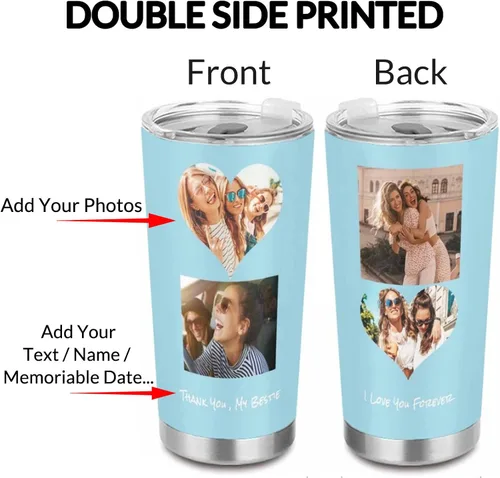 Vasos personalizados con nombre de foto, vaso aislado de acero inoxidable con monograma personalizado de 20 onzas con imagen de texto, taza de viaje