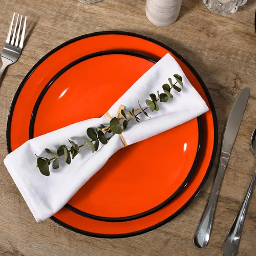 Vista 2 de TP Platos de cena de melamina de 8.5 pulgadas, juego de 6 platos irrompibles para servir en interiores y exteriores, servicio para 6, negro y rojo
