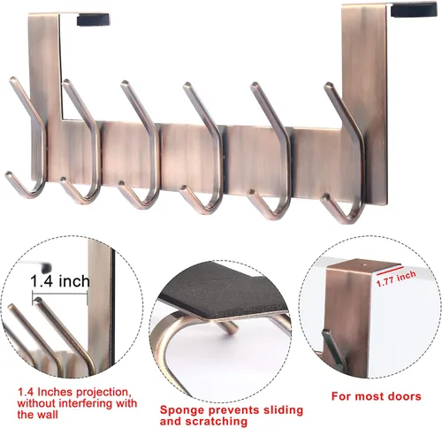 Vista 3 de Dseap Percha para colgar sobre la puerta, 6 ganchos para colgar ropa, sombrero, toalla, cobre antiguo