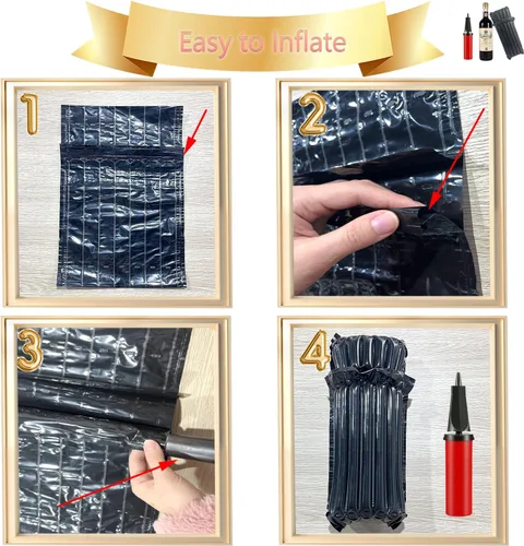 Vista 3 de Bolsas de viaje de vino para botellas de vino de avión, bolsas protectoras de botellas de vino reutilizables negras con bomba infladora gratis, 10