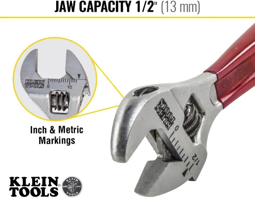 Vista 3 de Klein Tools D506-4 Llave de accionamiento ajustable, forjada con acabado cromado pulido y un mango sumergido de plástico, 4 pulgadas