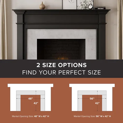 Vista 4 de Modern Ember Lakeport Kit de Envolvente de Chimenea Tradicional de Madera, Negro con Apertura de 48 Pulgadas Diseño Elegante con Moldura