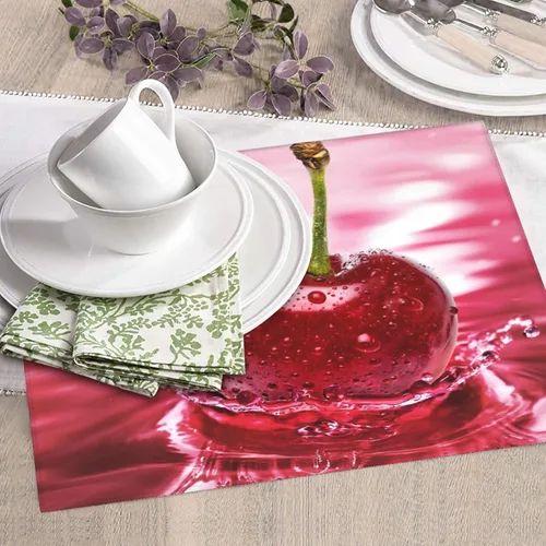 Vista 8 de Tapete de secado de platos con diseño de cerezas rojas para cocina, ultra absorbente, tapete escurridor de microfibra, tapete de café grande