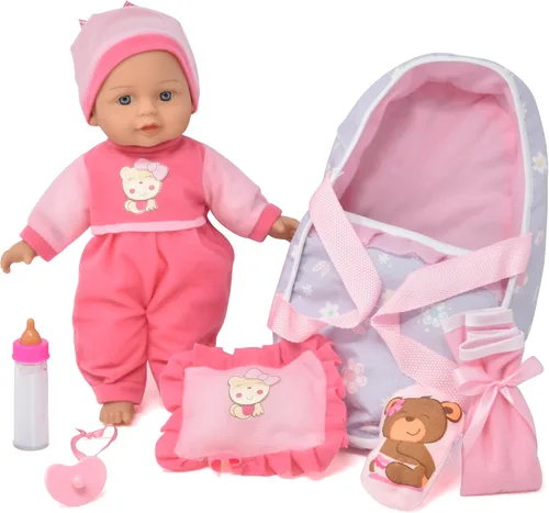 Vista 6 de Muñeca de bebé interactiva y parlanchina de 12 pulgadas con cuna, portabebés y accesorios, muñeca que llora, ríe, habla con chupete, botella mágica