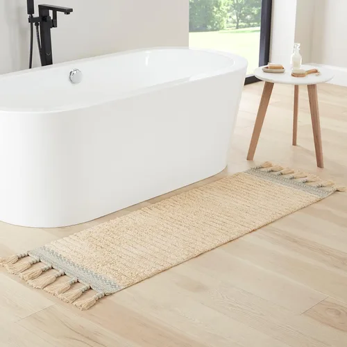 Lucky Brand Alfombra Corredor Bohemia de Algodón con Flecos - 20' x 68" Alfombra de Baño Azul Aguamarina de Creative Home Ideas