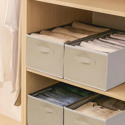 Vista 4 de JAKAGO Juego de 4 cestas de almacenamiento de tela rectangulares con asa, organizador plegable de armario para ropa, toallas, ropa de cama, libros