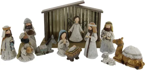 Burton and Burton 12 Piece Premium Nativity Set, Includes 11 Resin Figurines - A King is Born Scene Including Baby Jesus, Mary and Joseph