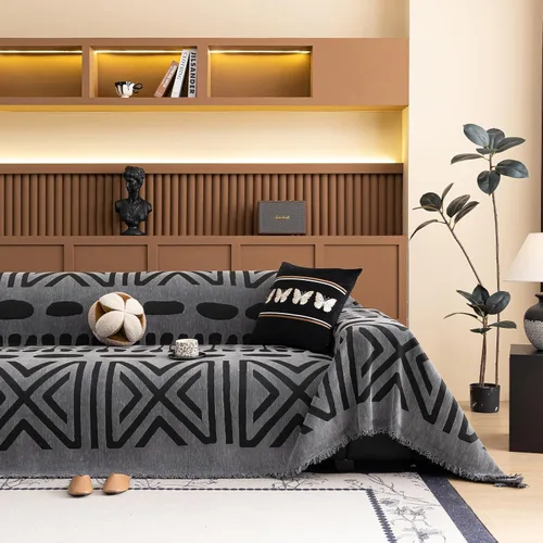 Vista 17 de VClife Funda de sofá bohemia para Navidad, 1 pieza, suave y cálida para sofá seccional, funda lavable de calabaza y jacquard negro para sofá biplaza